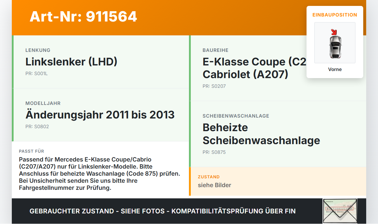 Mercedes A207 C207 E250 11-13 2x Scheibenwischer Wischarm Vorne Mercedes A207 C207 E250 11-13 12.09.2011... Vorschau 3