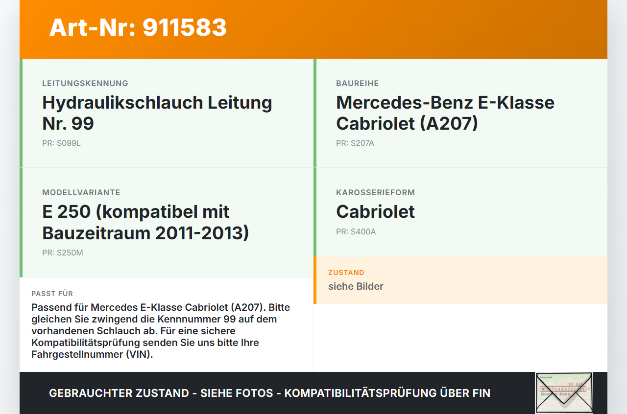 Mercedes A207 C207 E250 11-13 Cabriolet Hydraulik Schlauch Leitung 99 für Verdeck Mercedes A207 C207 E250 11-13... Vorschau 3