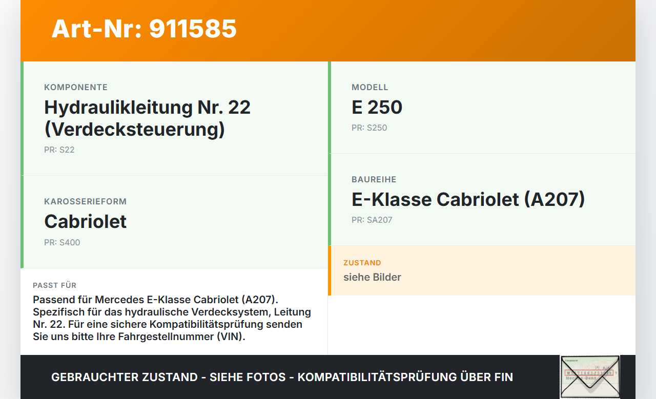 Mercedes A207 C207 E250 11-13 Cabriolet Hydraulik Schlauch Leitung 22 für Verdeck Mercedes A207 C207 E250 11-13... Vorschau 3
