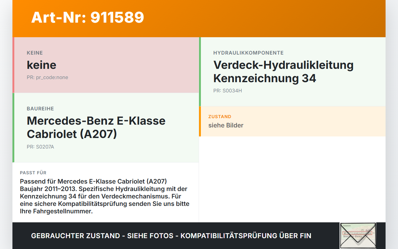 Mercedes A207 C207 E250 11-13 Cabriolet Hydraulik Schlauch Leitung 34 für Verdeck Mercedes A207 C207 E250 11-13... Vorschau 3