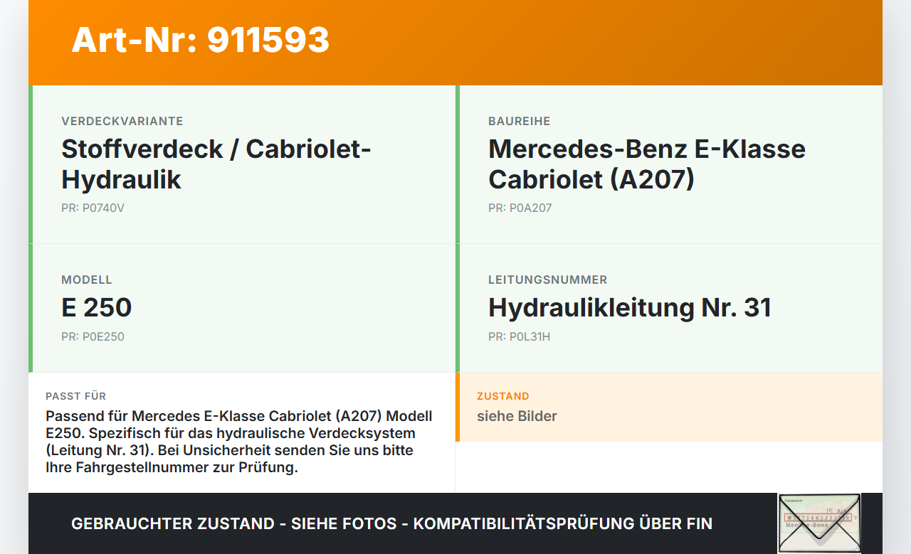Mercedes A207 C207 E250 11-13 Cabriolet Hydraulik Schlauch Leitung 31 für Verdeck Mercedes A207 C207 E250 11-13... Vorschau 3