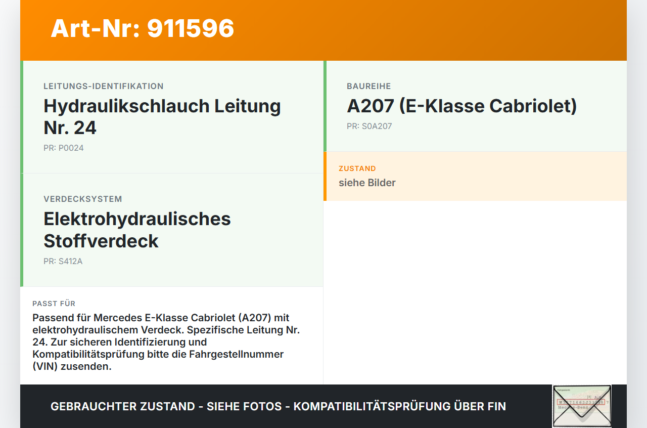 Mercedes A207 C207 E250 11-13 Cabriolet Hydraulik Schlauch Leitung 24 für Verdeck Mercedes A207 C207 E250 11-13... Vorschau 3