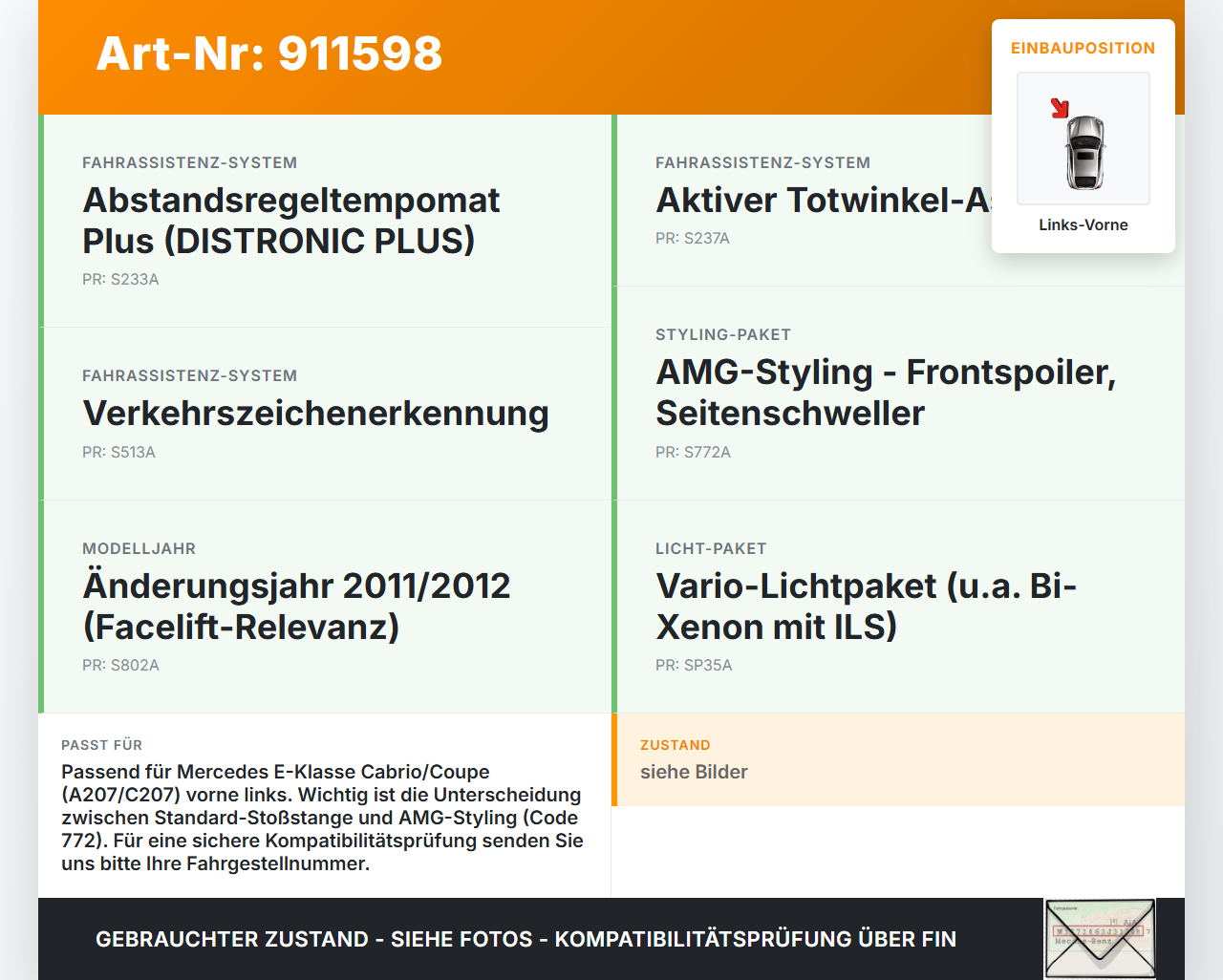 Mercedes A207 C207 E250 11-13 Cabriolet Halter Träger Aufnahme Führung für Stoßstange Links Vorne Mercedes A207... Vorschau 3