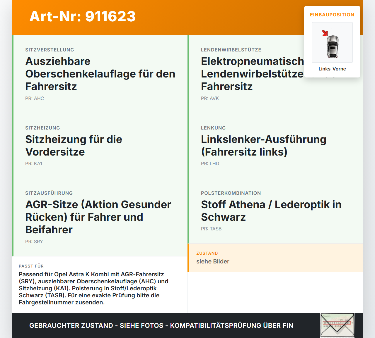 Opel Astra K 15-19 Kombi Rückenpolster Links Vorne für Fahrer Sitz Opel Astra K 15-19 25.10.2018 84332886 gebraucht Vorschau 3