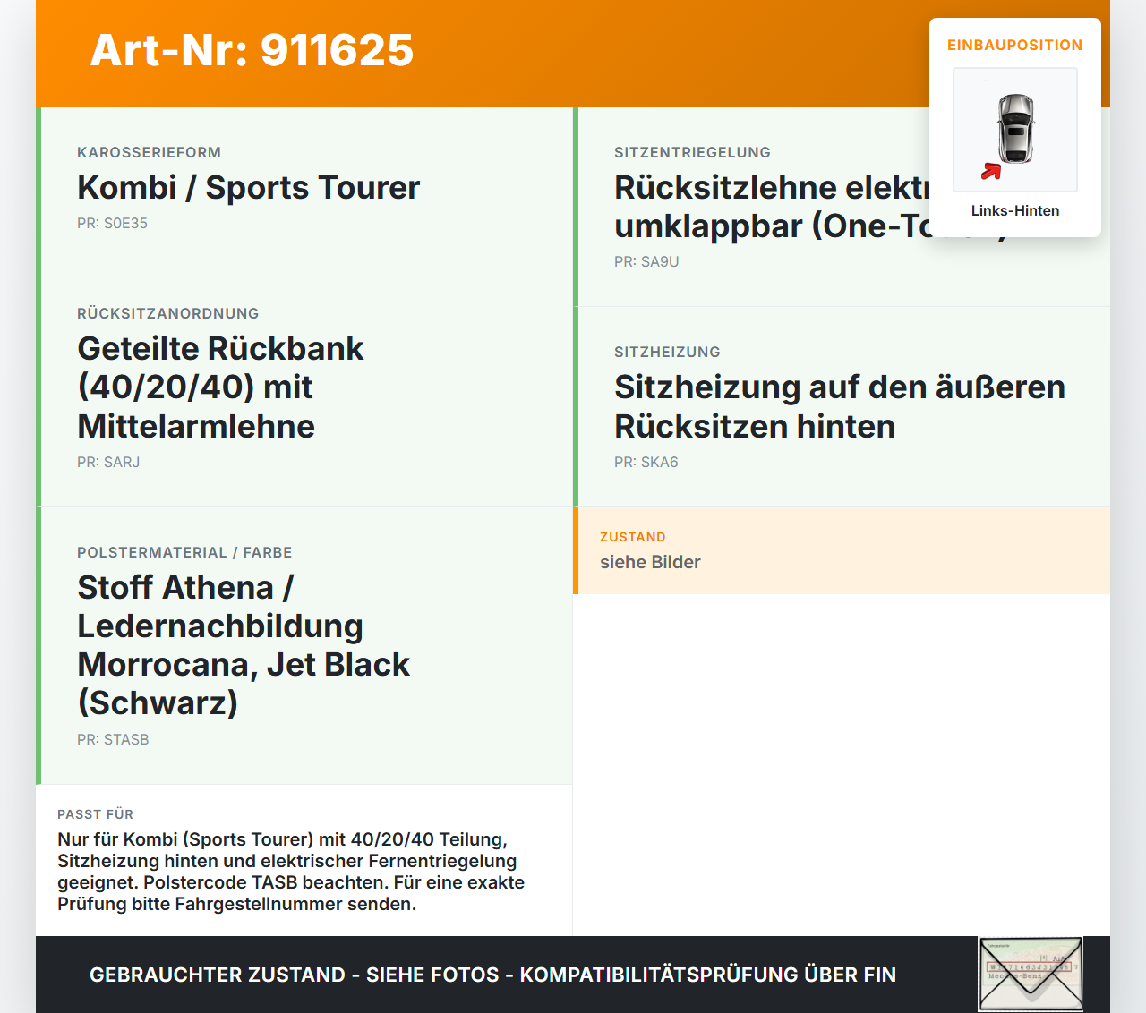 Opel Astra K 15-19 Kombi Sitzbezug Rückenpolster Links für Rücksitzbank Hinten Opel Astra K 15-19 25.10.2018 gebraucht Vorschau 3