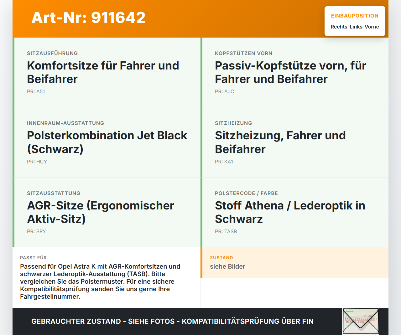Opel Astra K 15-19 Kopfstütze für Fahrer Sitz Rechts oder Links Vorne Leder Opel Astra K 15-19 25.10.2018 gebraucht Vorschau 3