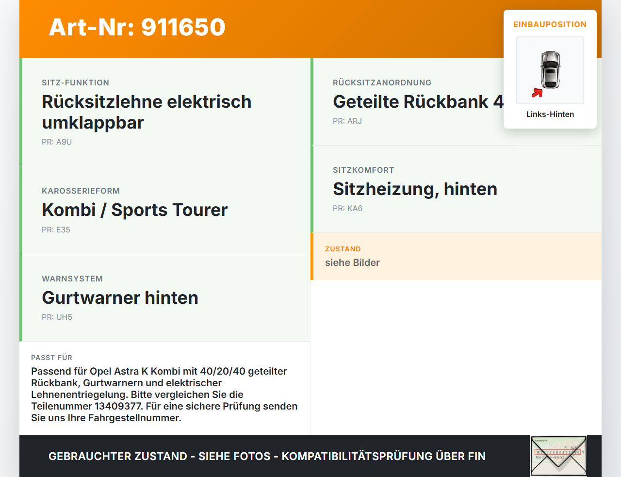 Opel Astra K 15-19 Kombi Gurtschloss Links und Mitte Hinten Opel Astra K 15-19 25.10.2018 13409377 gebraucht Vorschau 3