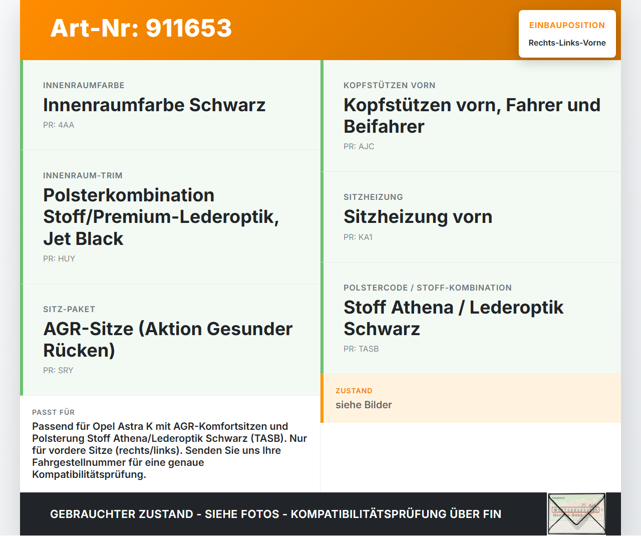 Opel Astra K 15-19 Kombi Kopfstütze für Beifahrer Sitz Rechts oder Links Vorne Opel Astra K 15-19 25.10.2018 gebraucht Vorschau 3