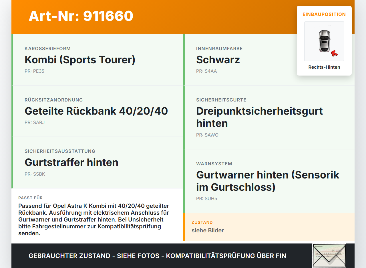 Opel Astra K 15-19 Kombi Gurtschloss Rechts Hinten Opel Astra K 15-19 25.10.2018 13409378 gebraucht Vorschau 3
