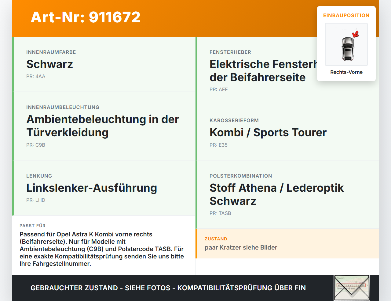 Opel Astra K 15-19 Kombi Türverkleidung Türpappe Rechts Vorne Opel Astra K 15-19 25.10.2018 gebraucht Vorschau 3