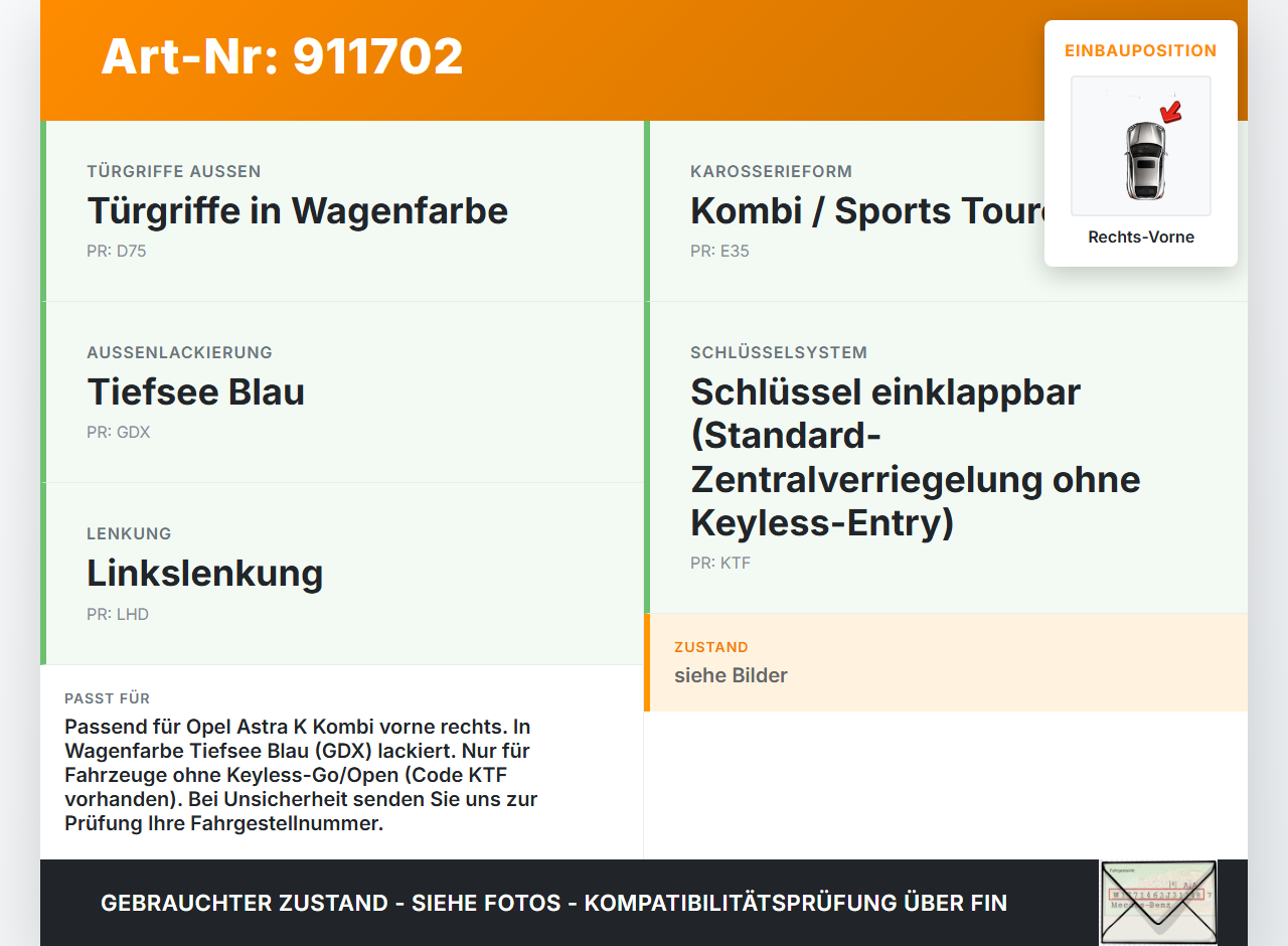 Opel Astra K 15-19 Kombi Türgriff Griff aussen Rechts Vorne GDX Opel Astra K 15-19 25.10.2018 gebraucht Vorschau 3