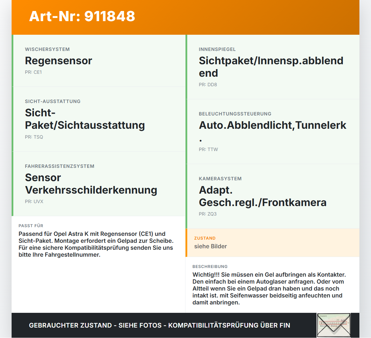 Opel Astra K 15-19 Regensensor Opel Astra K 15-19 25.10.2018 39120597 315569426 gebraucht Vorschau 3