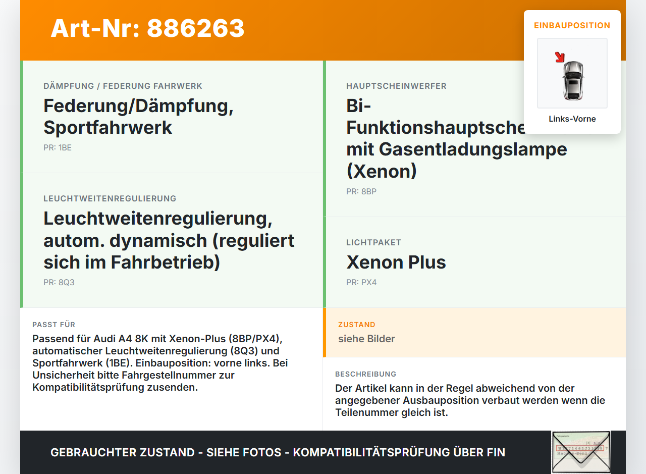 Audi A4 8K B8 07-11 Xenon LWR Sensor Neigung Links Vorne Audi A4 8K B8 07-11 07.11.2008 8K0941285P gebraucht Vorschau 3