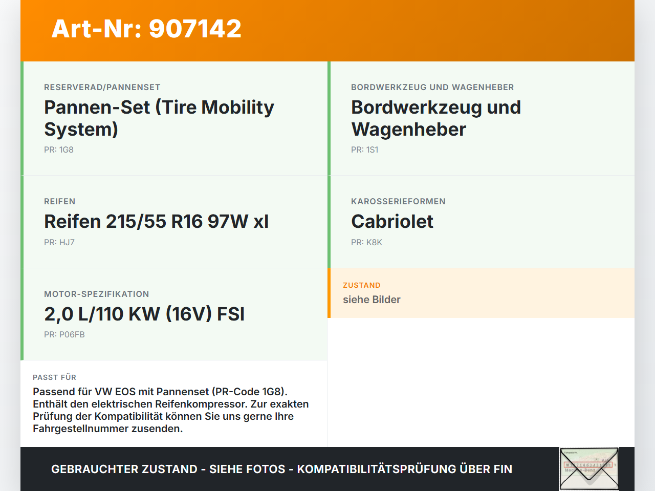 VW EOS 1F 06-09 FSI 2,0 110KW Pannenset Kompressor Elektropumpe Reifen VW EOS 1F 06-09 05.12.2005 8P0012615A... Vorschau 3