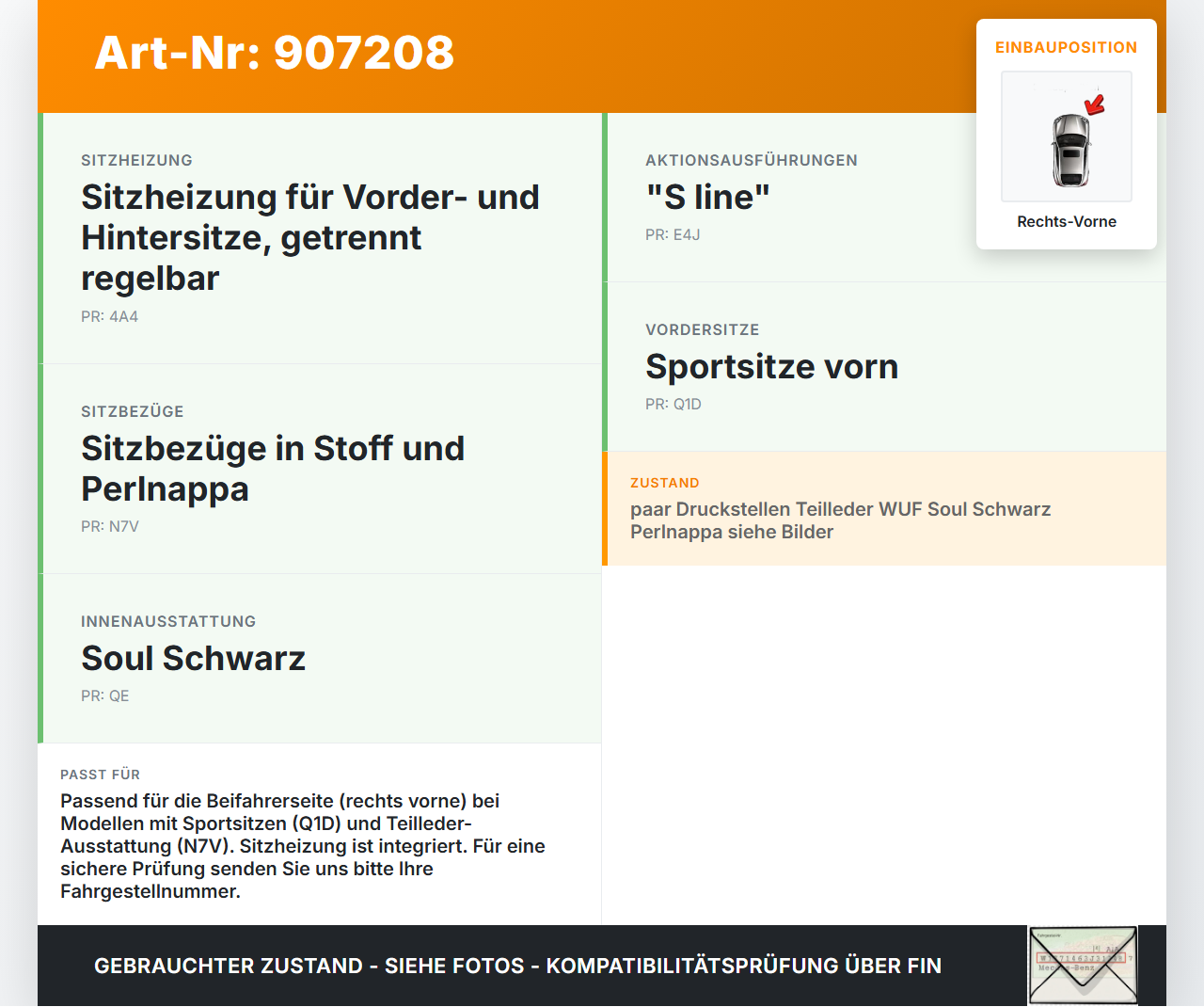 Audi A4 8K B8 QU 08-11 Kombi Sitzbezug Sitzpolster für Beifahrersitz Rechts Vorne Soul Schwarz Audi A4 8K B8 QU... Vorschau 3