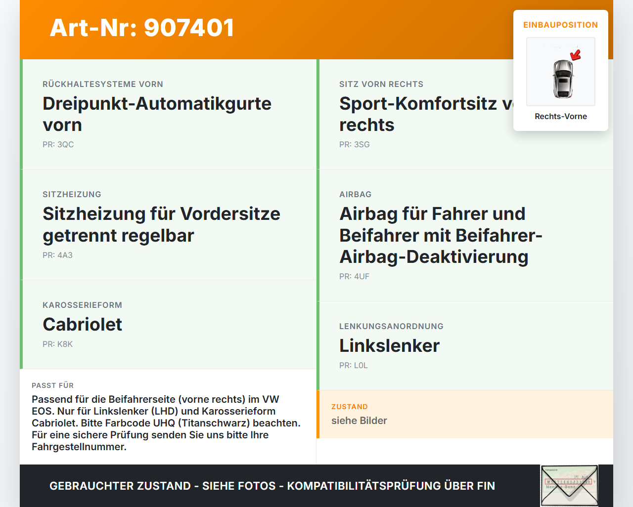 VW EOS 1F 06-09 Cabriolet Gurt Sicherheitsgurt Gurtstraffer Beifahrer Rechts Vorne VW EOS 1F 06-09 05.12.2005... Vorschau 3