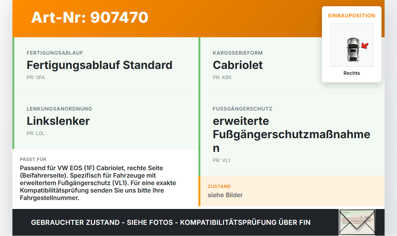 VW EOS 1F 06-09 Cabriolet Scharnier für Motorhaube Motorhaubenscharnier Rechts VW EOS 1F 06-09 05.12.2005... Vorschau 3