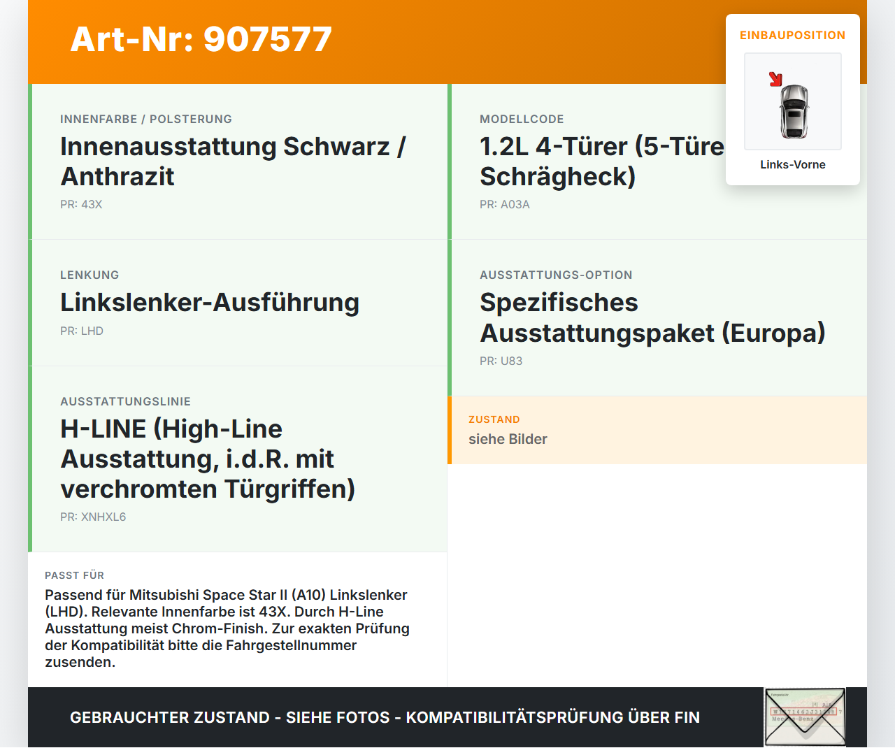 Mirage Space Star II A10 12-16 Türgriff Griff Innen Links Vorne Mirage Space Star II A10 12-16 25.03.2013 gebraucht Vorschau 3