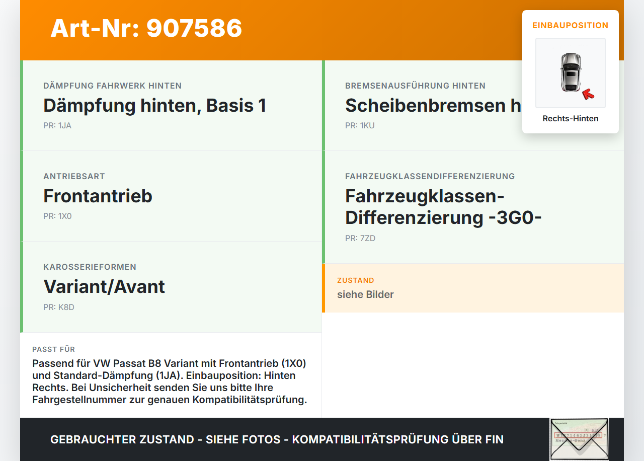 VW Passat B8 3G 14-19 Kombi Querlenker Rechts Hinten VW Passat B8 3G 14-19 25.07.2017 5Q0505224D gebraucht Vorschau 3