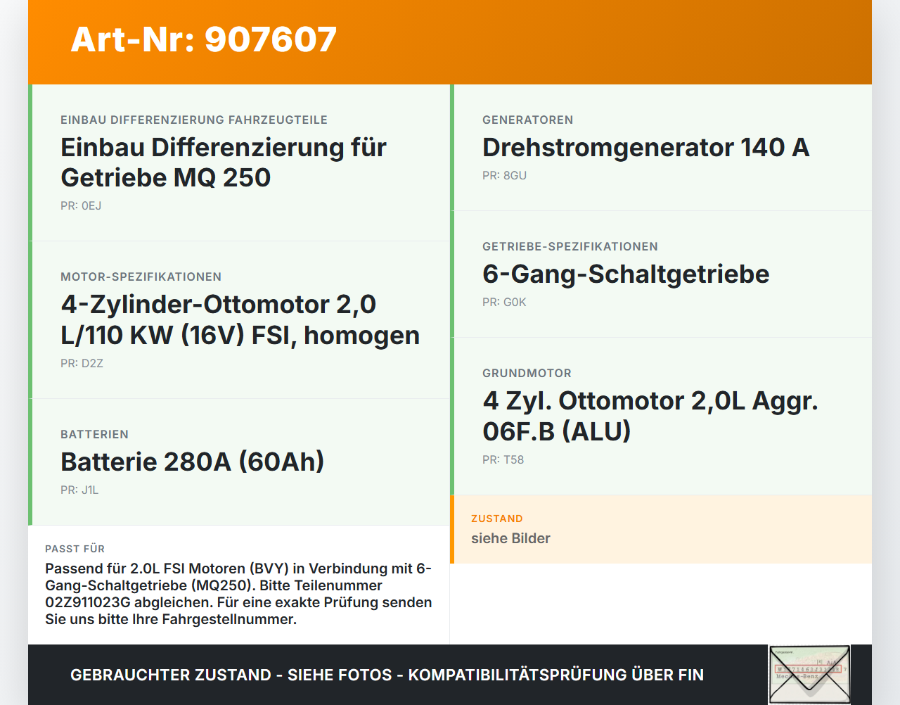 VW EOS 1F 06-09 FSI 2,0 110KW Anlasser Starter VW EOS 1F 06-09 05.12.2005 02Z911023G 010306213 gebraucht Vorschau 3