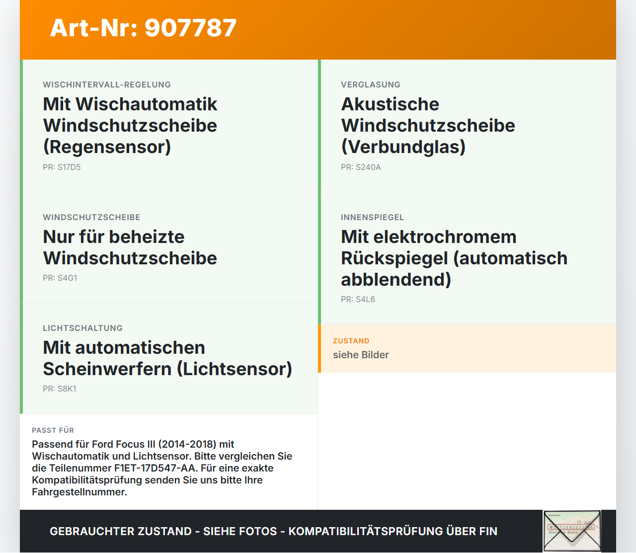 Ford Focus III 14-18 Regensensor Ford Focus III 14-18 12.05.2015 F1ET-17D547-AA 307425 gebraucht Vorschau 3
