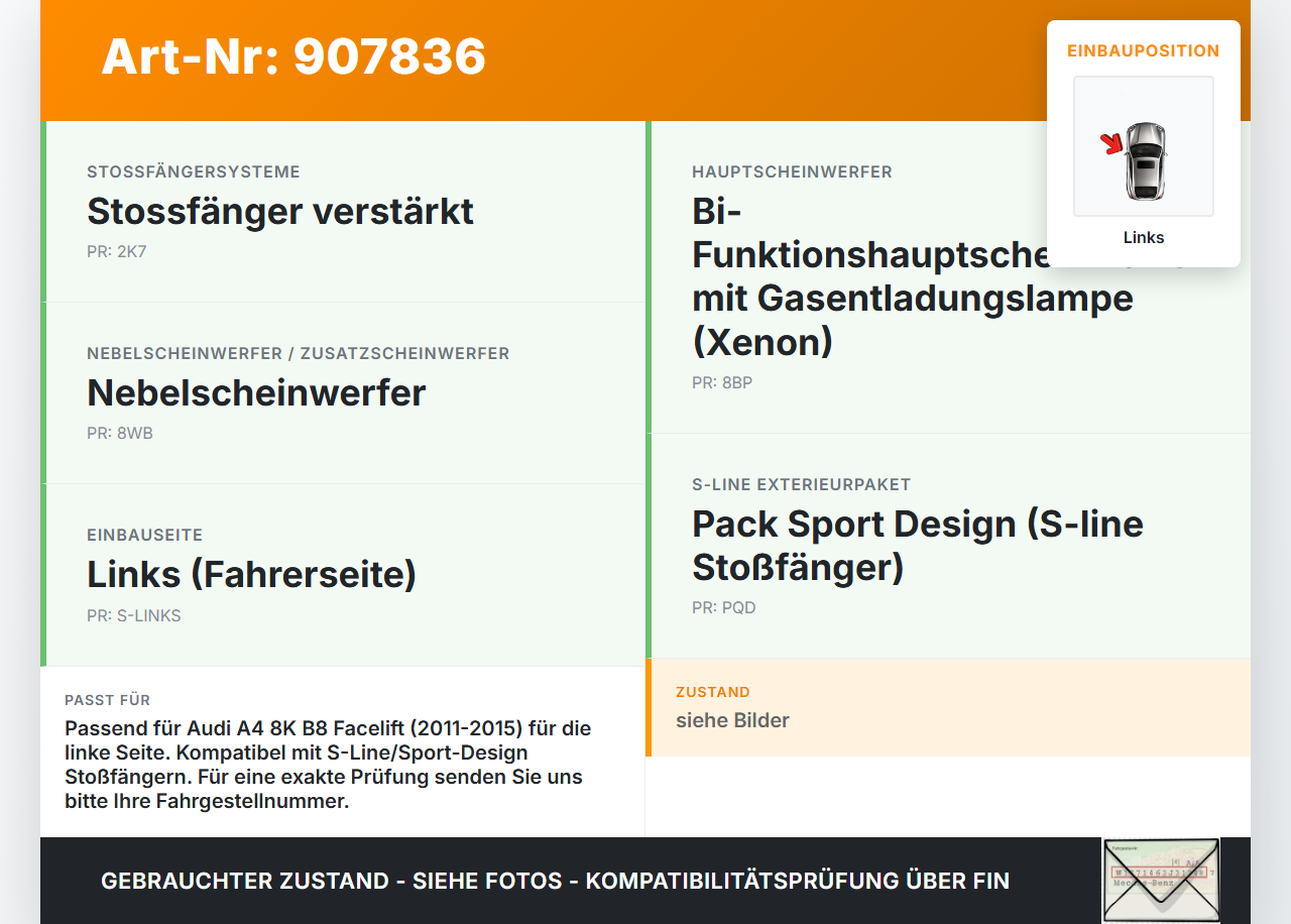 Audi A4 8K B8 11-15 Nebelscheinwerfer Links orig. Audi A4 8K B8 11-15 13.08.2014 8K0941699C 1NE010832-07 gebraucht Vorschau 3