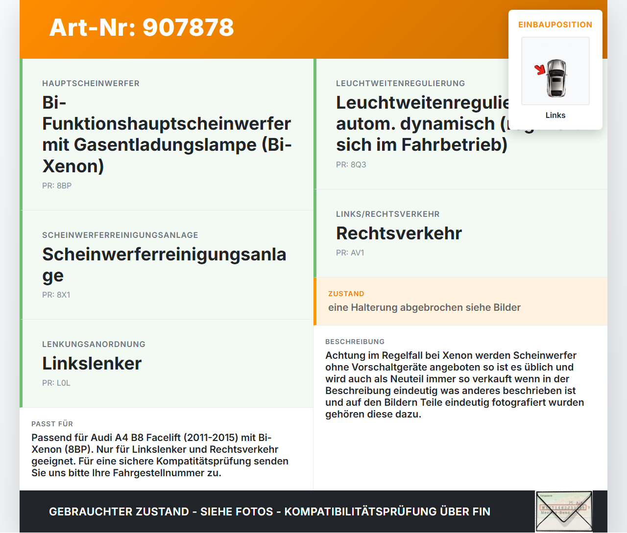 Audi A4 8K B8 11-15 Xenon Scheinwerfer Frontscheinwerfer Links Audi A4 8K B8 11-15 13.08.2014 8K0941043C... Vorschau 3