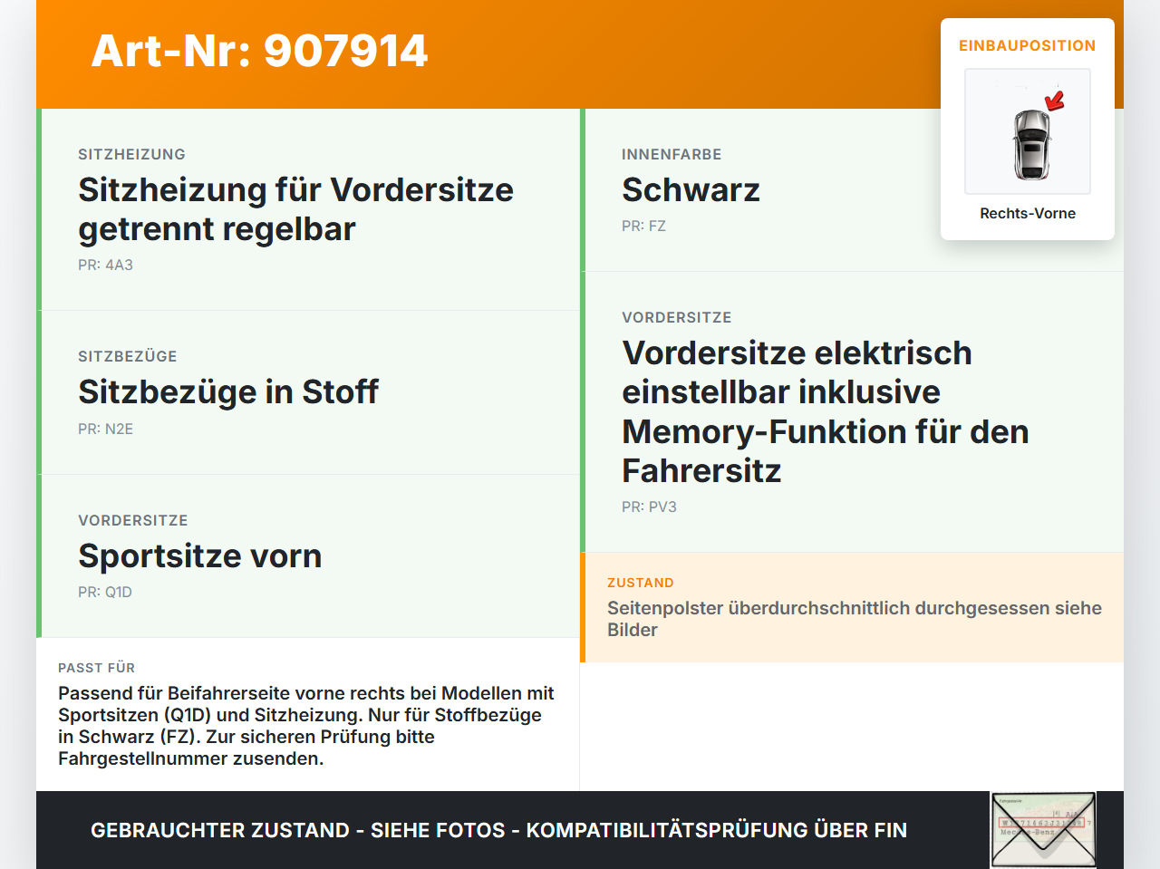 Audi A4 8K B8 11-15 Kombi Sitzpolster für Beifahrersitz Rechts Vorne beheizt Audi A4 8K B8 11-15 13.08.2014... Vorschau 3