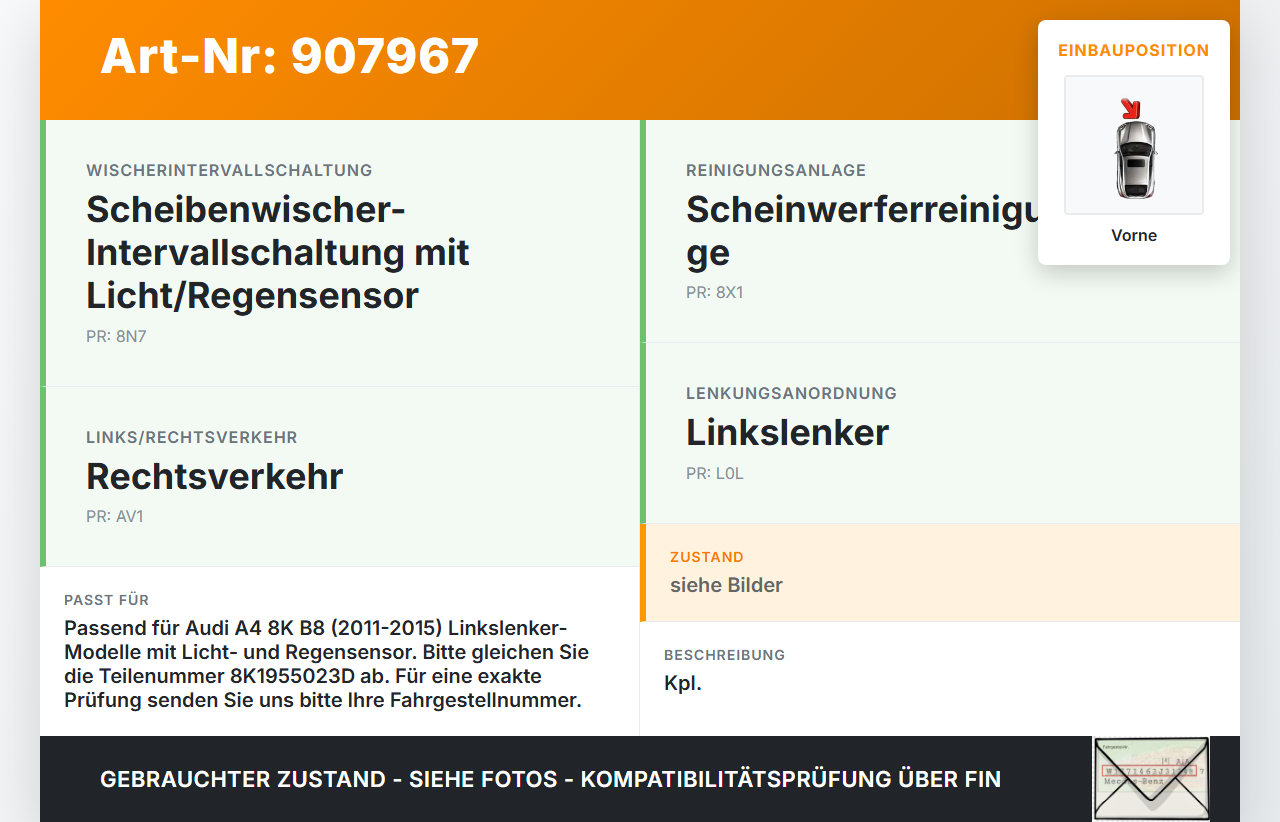 Audi A4 8K B8 11-15 Wischermotor m. Wischergestänge Vorne Audi A4 8K B8 11-15 13.08.2014 8K1955023D 8K1955023D08S... Vorschau 3