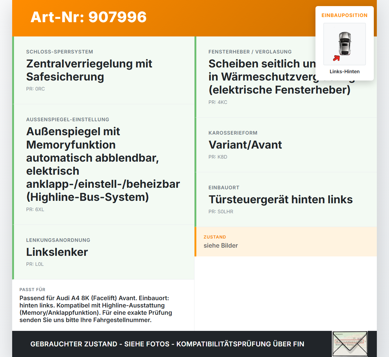 Audi A4 8K B8 11-15 Steuergerät ECU Modul Türsteuergerät Links Hinten Audi A4 8K B8 11-15 13.08.2014 8K0959795G... Vorschau 3