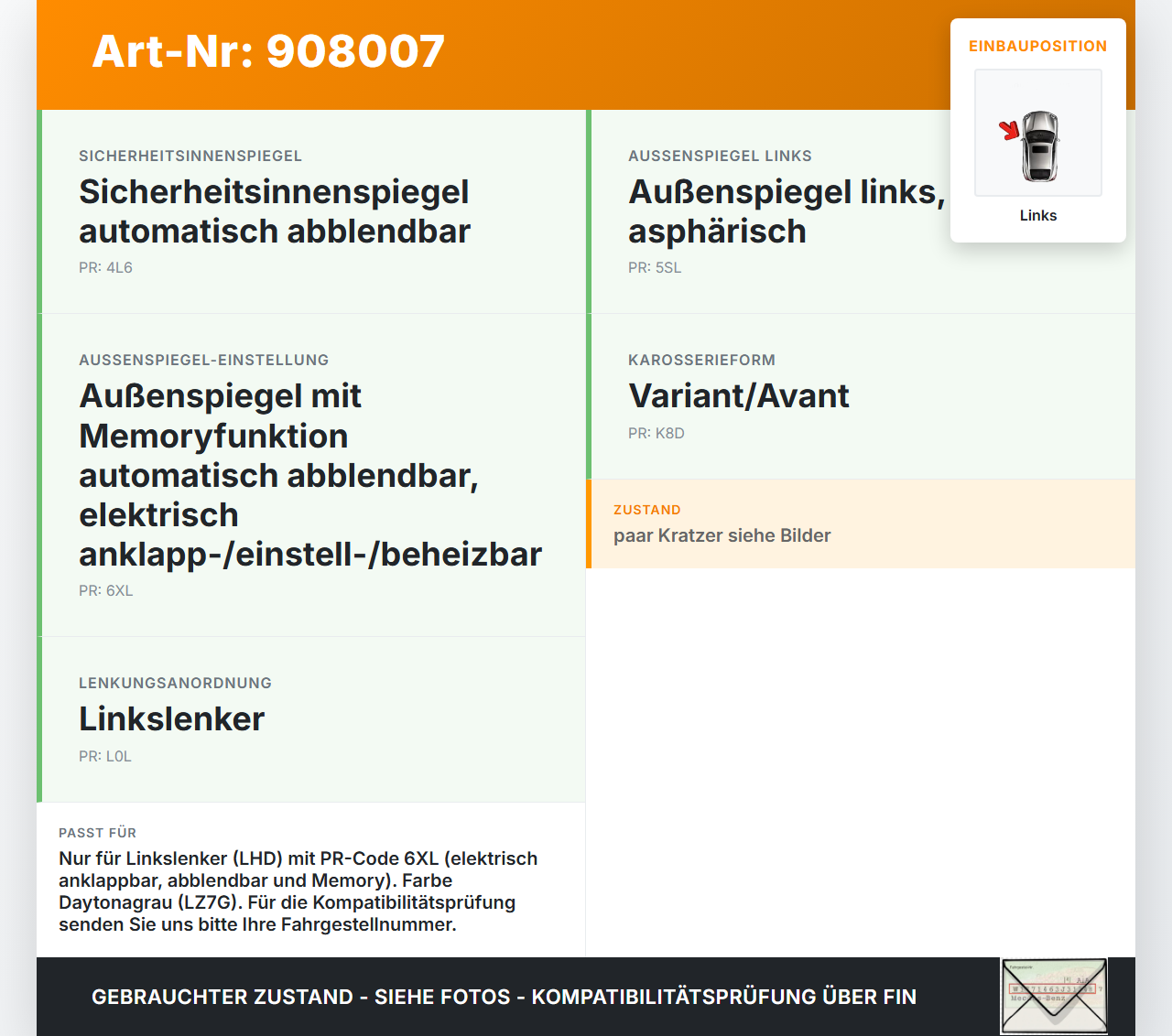 Audi A4 8K B8 11-15 Spiegel Aussenspiegel Links Elektrochrom LZ7G Audi A4 8K B8 11-15 13.08.2014 8K1857409AJ... Vorschau 3