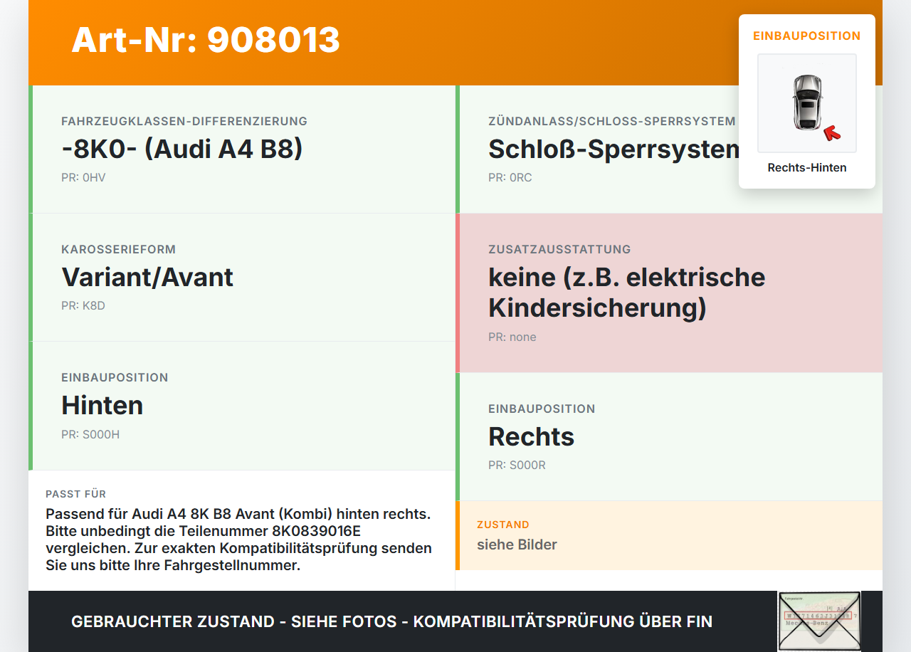 Audi A4 8K B8 11-15 Kombi Türschloss m. ZV Stellmotor Rechts Hinten Audi A4 8K B8 11-15 13.08.2014 8K0839016E gebraucht Vorschau 3