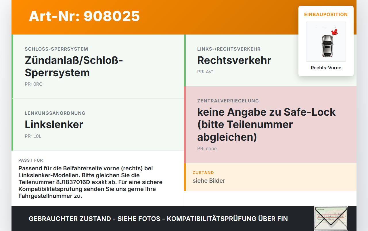 Audi A4 8K B8 11-15 Kombi Türschloss m. ZV Stellmotor Rechts Vorne Audi A4 8K B8 11-15 13.08.2014 8J1837016D gebraucht Vorschau 3