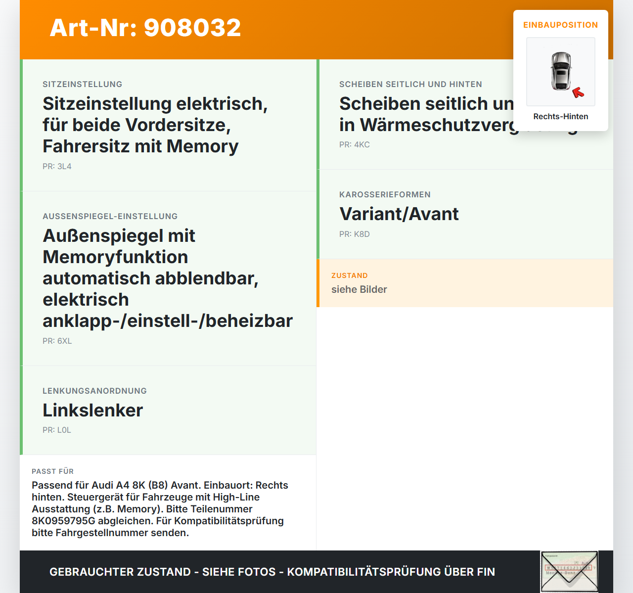 Audi A4 8K B8 11-15 Steuergerät ECU Modul Türsteuergerät Rechts Hinten Audi A4 8K B8 11-15 13.08.2014 8K0959795G... Vorschau 3