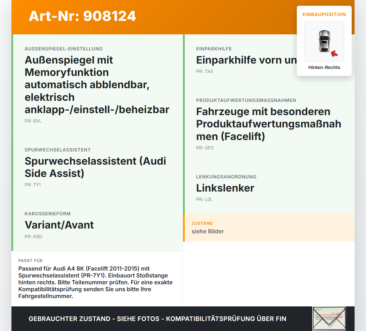 Audi A4 8K B8 11-15 Steuergerät ECU Modul SG für Totwinkelassistent Stoßstange Hinten Rechts Audi A4 8K B8 11-15... Vorschau 3