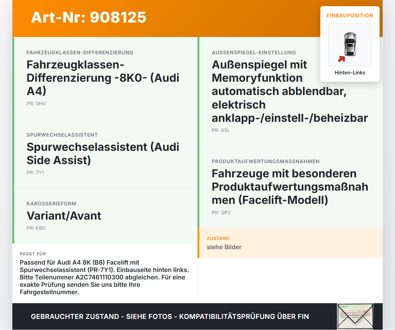 Audi A4 8K B8 11-15 Steuergerät ECU Modul SG für Totwinkelassistent Stoßstange Hinten Links Audi A4 8K B8 11-15... Vorschau 3