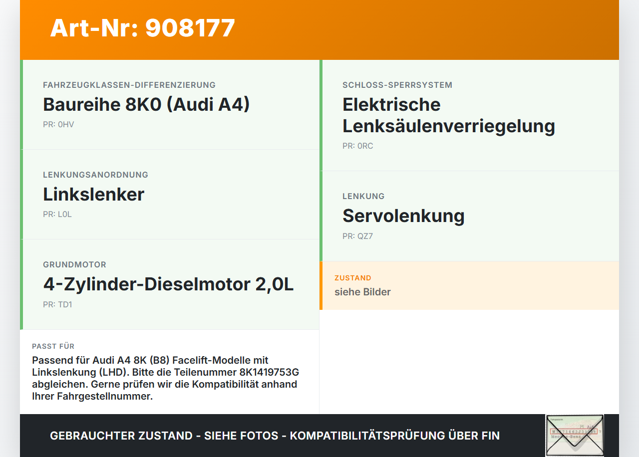 Audi A4 8K B8 11-15 Lenkungsteil Kreuzgelenk Audi A4 8K B8 11-15 13.08.2014 8K1419753G 8K1419753G01S 7053.914.127C... Vorschau 3