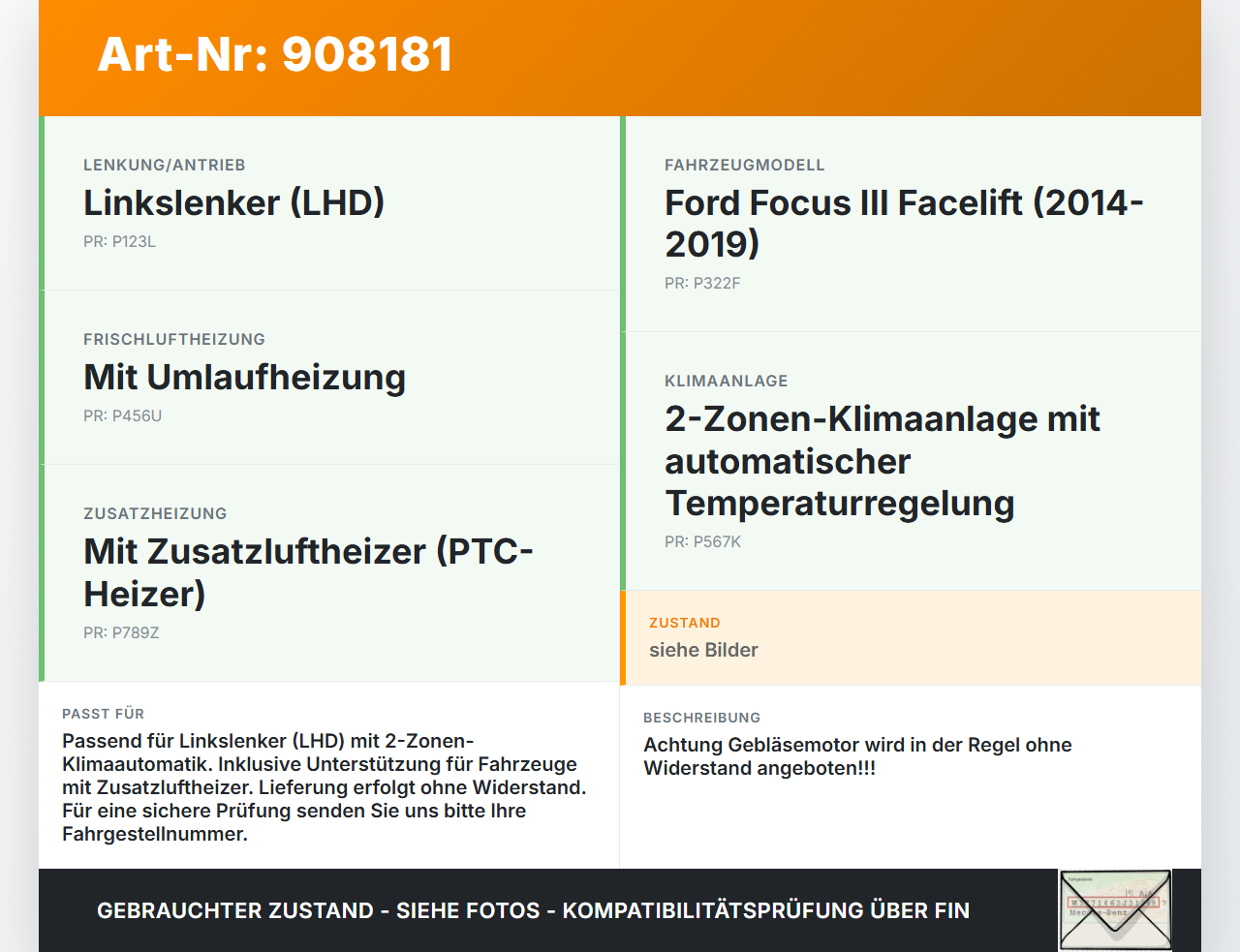Ford Focus III 14-18 Gebläsemotor Lüftermotor Heizungsgebläse Ford Focus III 14-18 12.05.2015 AV6N-18456-AA gebraucht Vorschau 3