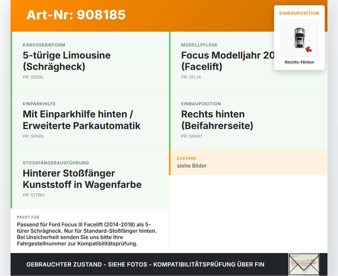Ford Focus III 14-18 5T Halter Träger Aufnahme Führung für Stoßstange Rechts Hinten Ford Focus III 14-18 12.05.2015... Vorschau 3