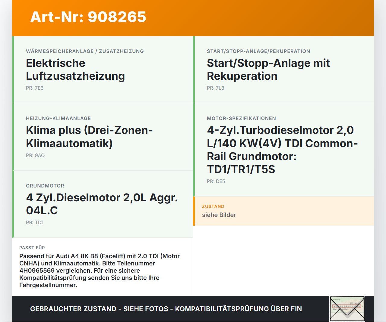 Audi A4 8K B8 11-15 TDI 2,0 140KW Umwelzpumpe Heizung Pumpe Audi A4 8K B8 11-15 13.08.2014 4H0965569 gebraucht Vorschau 3