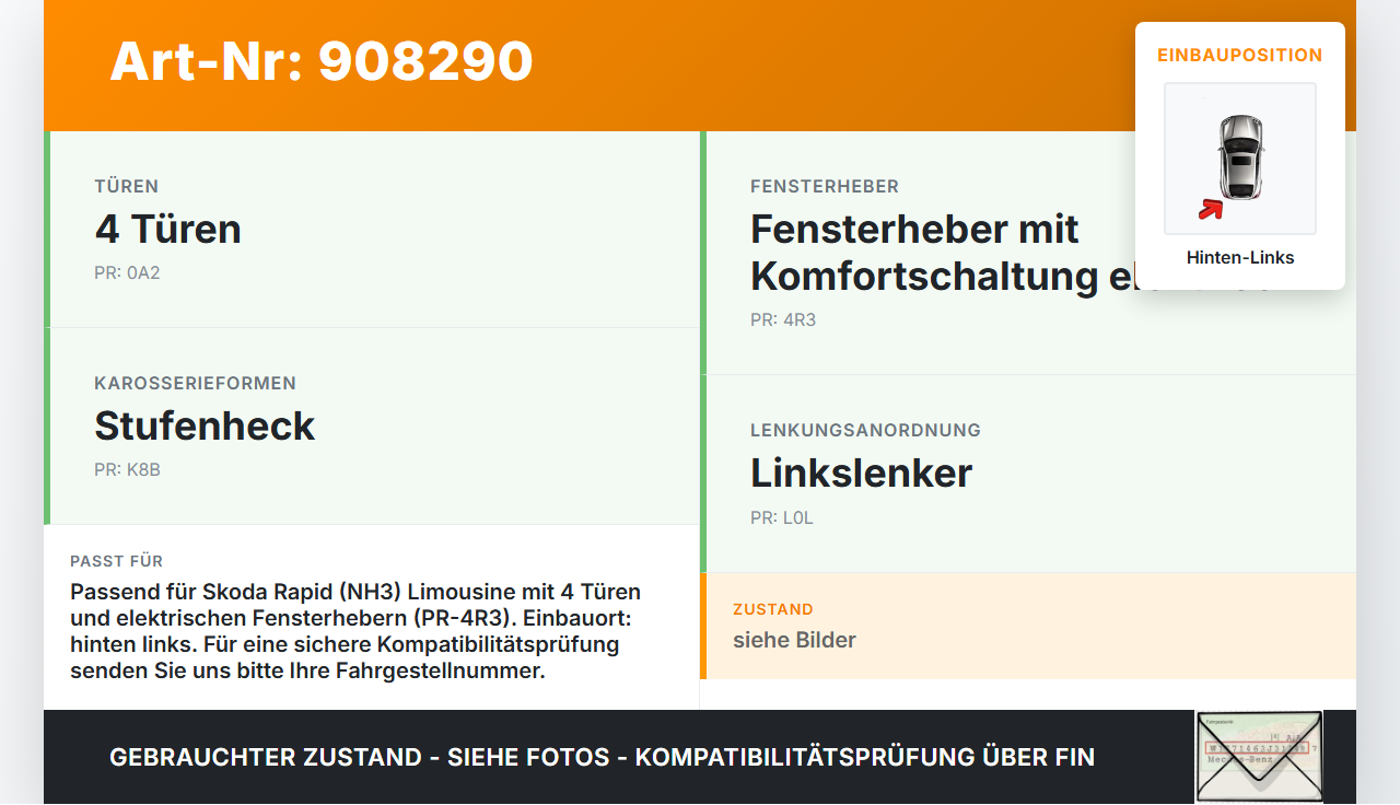 Skoda Rapid HN3 14-19 Lim Fensterheber o. FH-Motor Hinten Links Skoda Rapid HN3 14-19 03.02.2017 5JA839461 gebraucht Vorschau 3