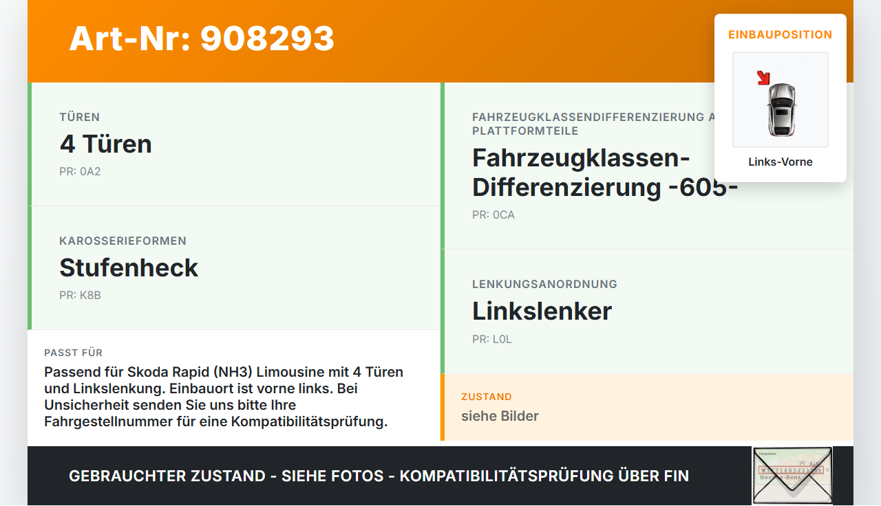 Skoda Rapid HN3 14-19 Lim Türfangband Türbremse Türanschlag Links Vorne Skoda Rapid HN3 14-19 03.02.2017 5JA837249E... Vorschau 3
