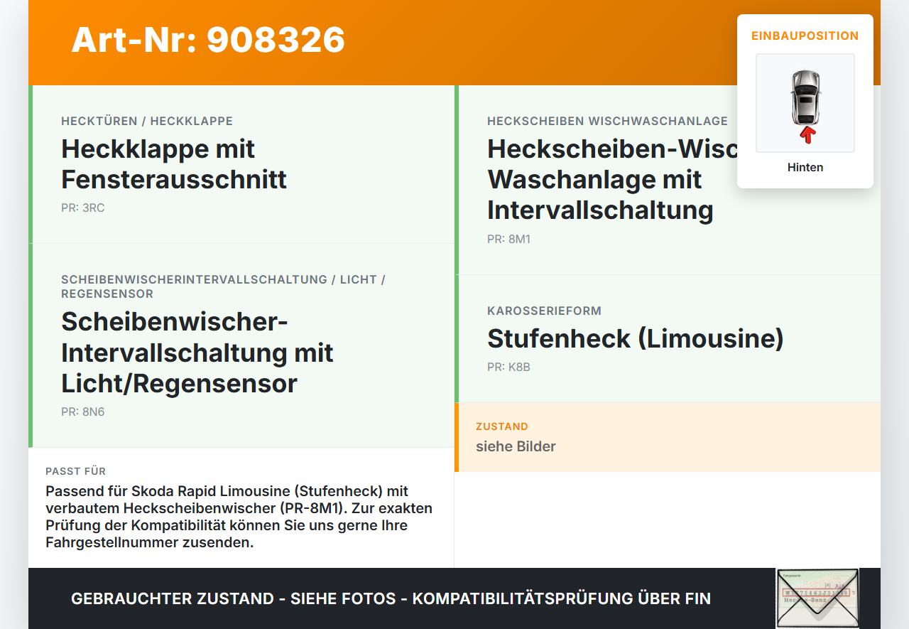 Skoda Rapid HN3 14-19 Lim Heckwischer Scheibenwischer Hinten Wischarm Skoda Rapid HN3 14-19 03.02.2017 5JA955707A... Vorschau 3