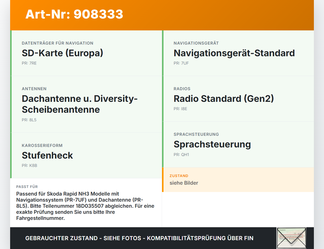 Skoda Rapid HN3 14-19 Antennenverstärker GPS Empfänger Skoda Rapid HN3 14-19 03.02.2017 18D035507 gebraucht Vorschau 3
