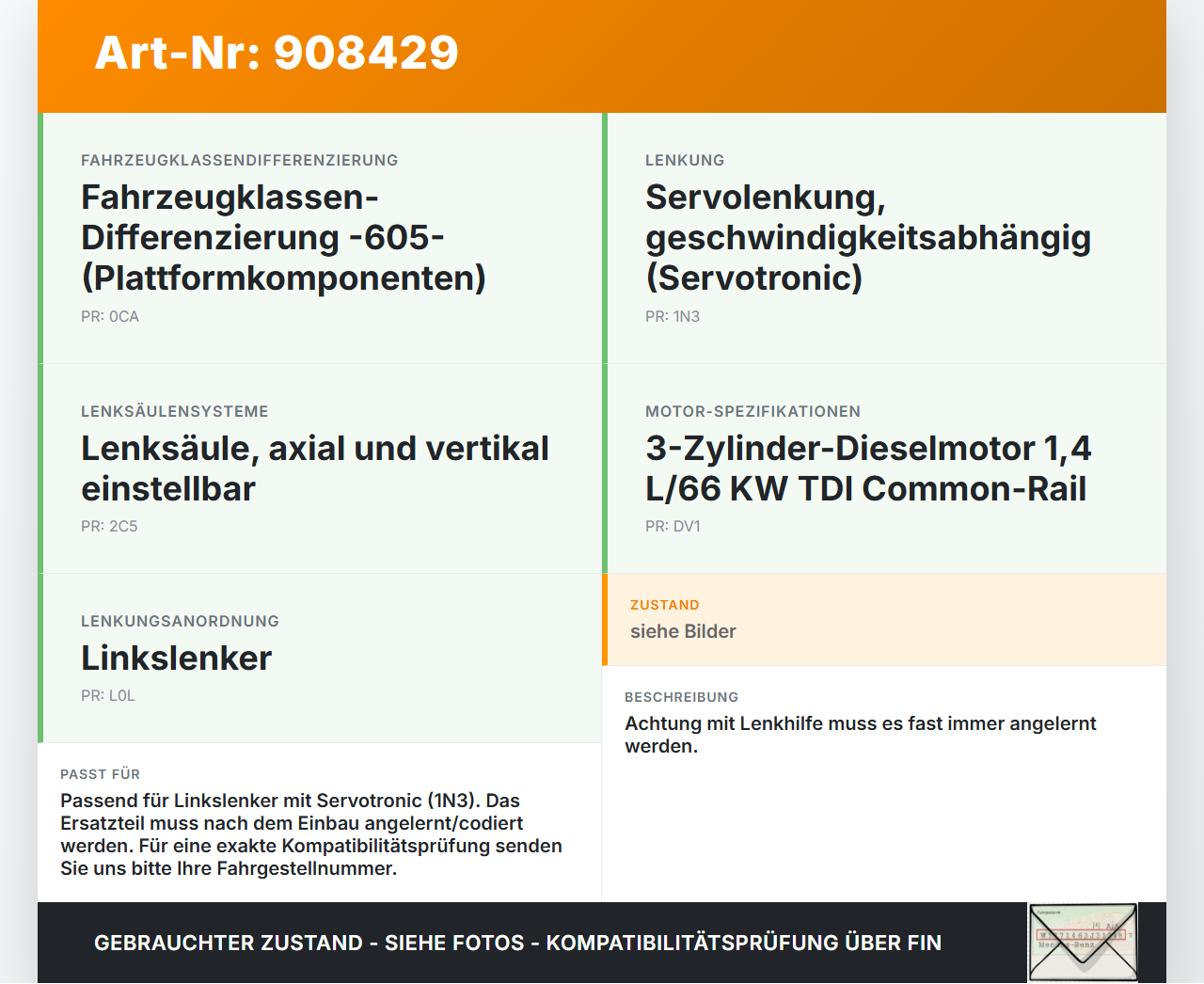 Skoda Rapid HN3 14-19 Lenkhilfe elektr. Skoda Rapid HN3 14-19 03.02.2017 6C1909144AG 6C1909144 gebraucht Vorschau 3