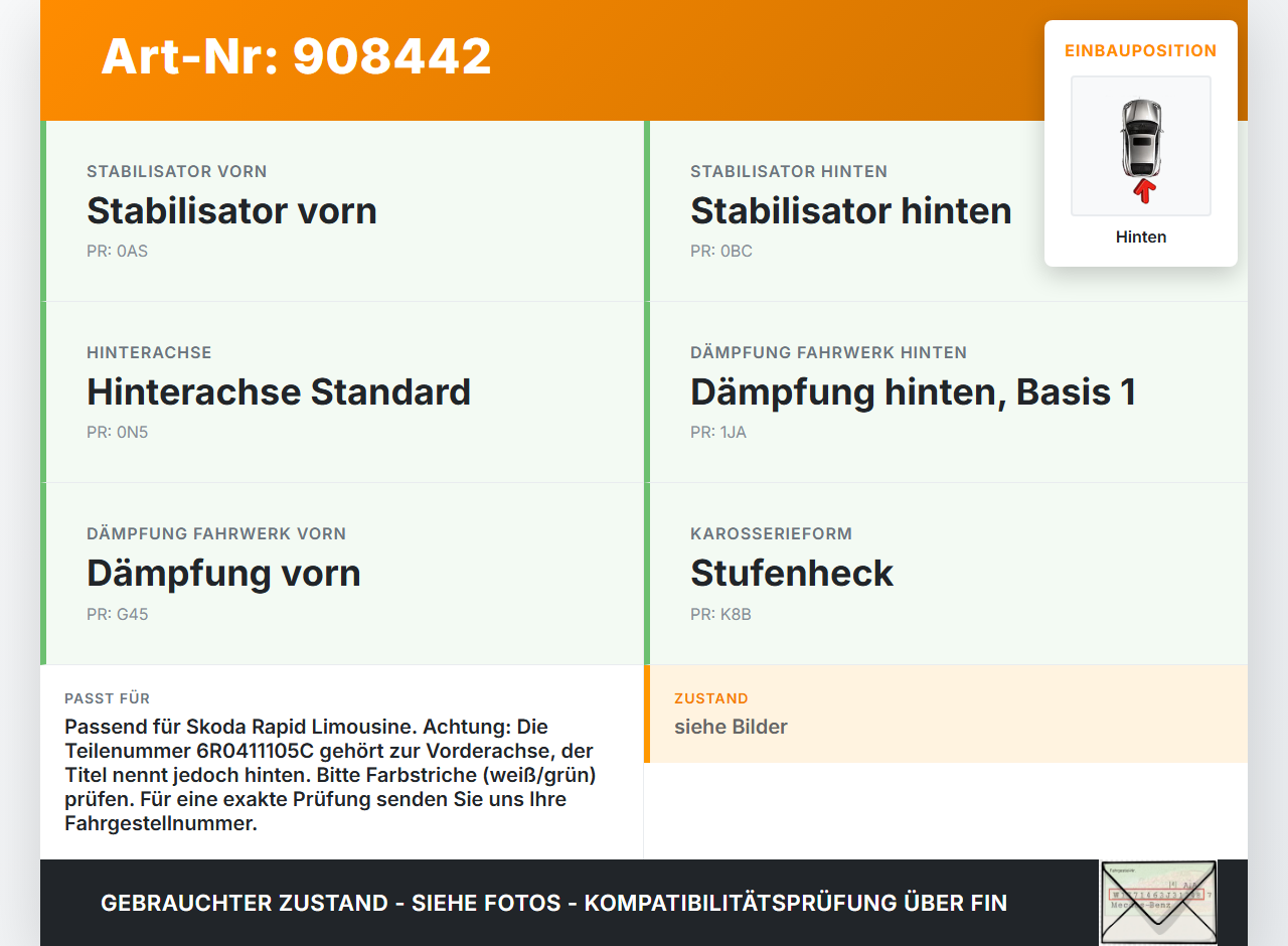 Skoda Rapid HN3 14-19 Lim Beide Feder Federn Hinten Skoda Rapid HN3 14-19 03.02.2017 6R0411105C gebraucht Vorschau 3