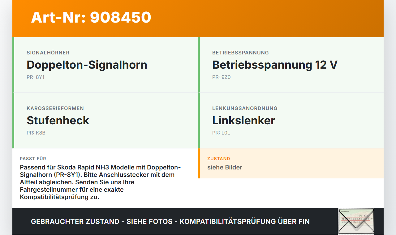 Skoda Rapid HN3 14-19 Hupe Signalhorn Tieftöner Skoda Rapid HN3 14-19 03.02.2017 6R0951221B 00.1187 gebraucht Vorschau 3