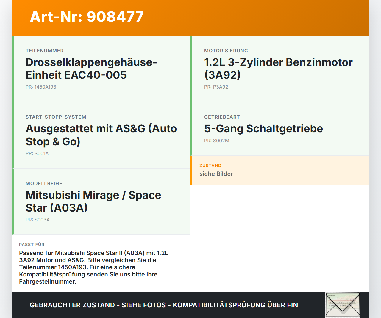 Mirage Space Star II A10 12-16 1,2 59KW 3A92 Drosselklappe Mirage Space Star II A10 12-16 25.03.2013 1450A193 gebraucht Vorschau 3