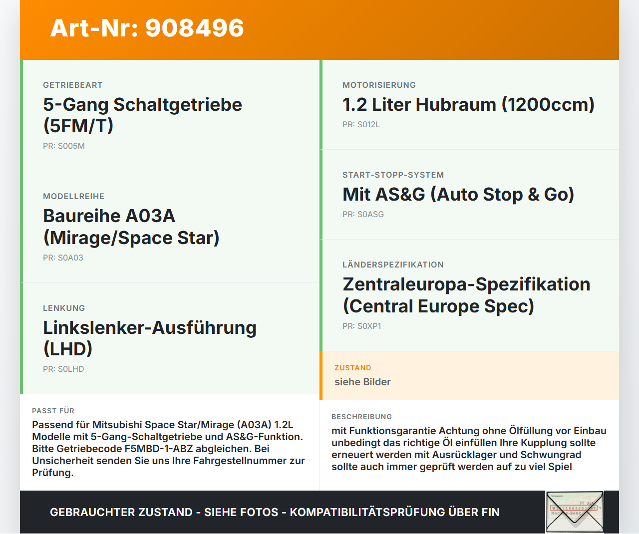 Mirage Space Star II A10 12-16 1,2 59KW F5MBD-1-ABZ Schaltgetriebe Getriebe Mirage Space Star II A10 12-16... Vorschau 3