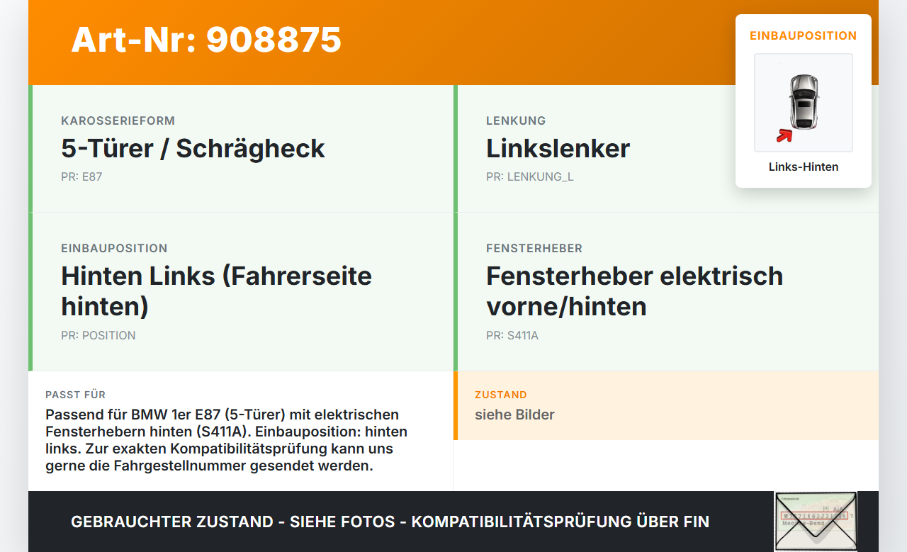 BMW E87 1er 04-07 5T Fensterhebermotor mit Fensterheber Links Hinten BMW E87 1er 04-07 04.05.2005 7138467... Vorschau 3